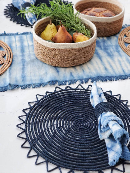 Woven Palm Fiber Napkin Ring - Indigo Blue (Set of 4) - Loft&Timber