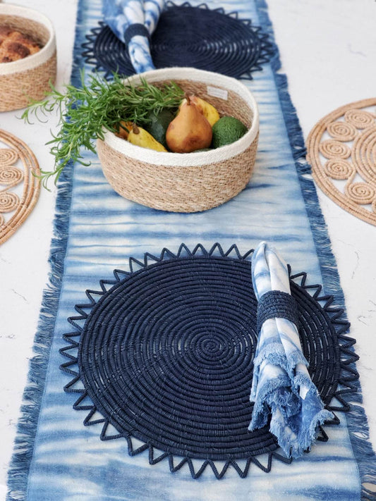 Woven Palm Fiber Napkin Ring - Indigo Blue (Set of 4) - Loft&Timber