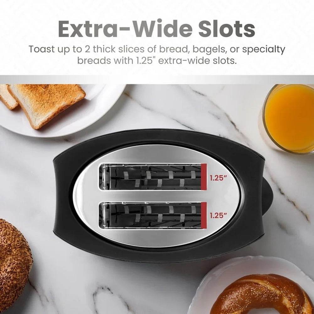 Stainless Steel 2 Slice Toaster with Extra Wide Slots Bagel Function - Loft&Timber