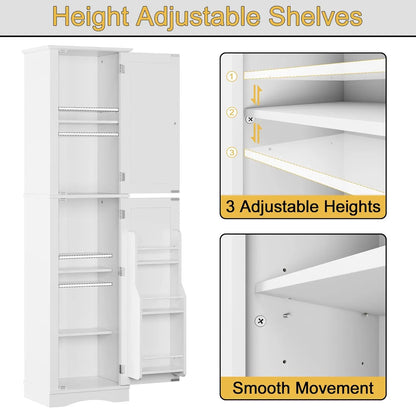 Tall Bathroom Storage Cabinet, 64" Slim Pantry with Door Storage - Loft&Timber