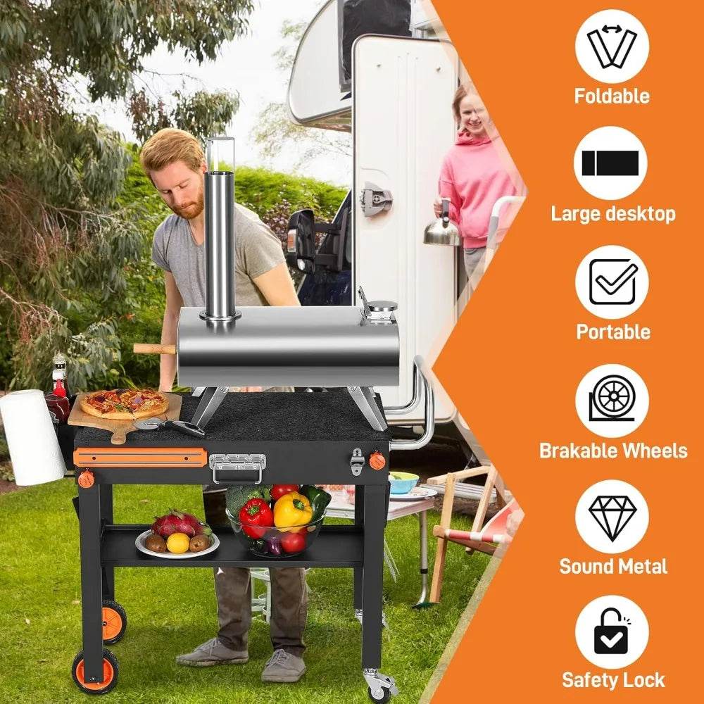 Portable Grilling Station with Wheels, Blackstone Griddle Support for 17 & 22, Collapsible Grilling Table for Weber, Outdoor Woo - Loft&Timber