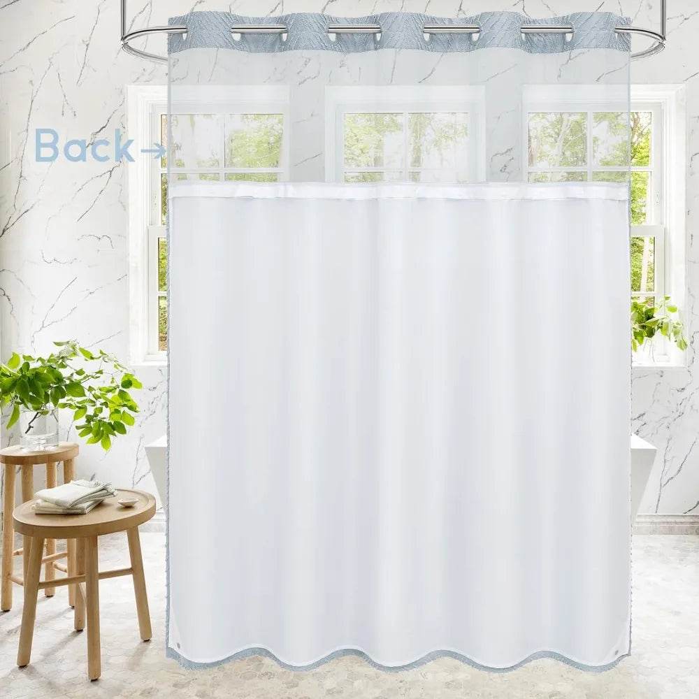 no hook extra long shower curtain set with snap-in liner, 86 inch xl boho blue - Loft&Timber