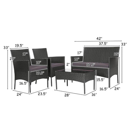4PCS Patio Rattan Furniture Set Cushioned Sofa Coffee Table Backyard Grey - Loft&Timber