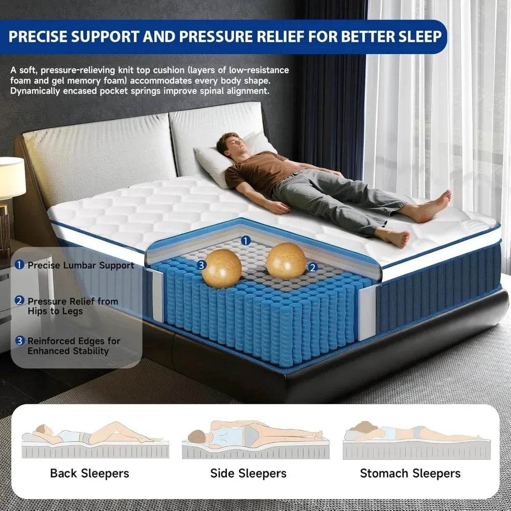 Mattress 14 Inch, Hybrid King Size Mattress in a Box, Gel Memory Foam Mattress with Pocket Springs - Loft&Timber