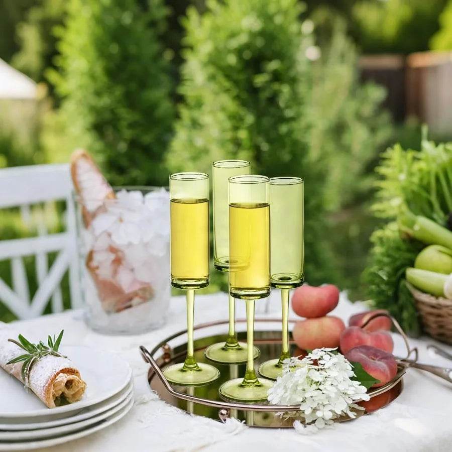 12 Pieces Green Champagne Flutes 6 OZ Straight Sided Wine Glasses Champagne - Loft&Timber
