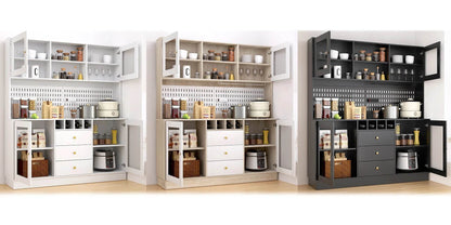 Pantry Cabinet, Kitchen Storage Cabinet, Freestanding Buffet Hutch with Pegboard, Cup Holder, Power Outlet, Black - Loft&Timber