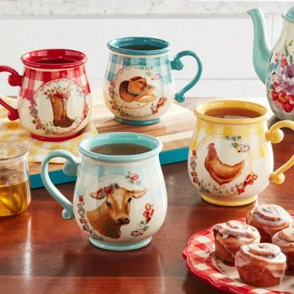 Add a pop of color to your kitchen with the Novelty Plaid Multicolor Pottery 16 oz Mugs, Set of 4 - Loft&Timber