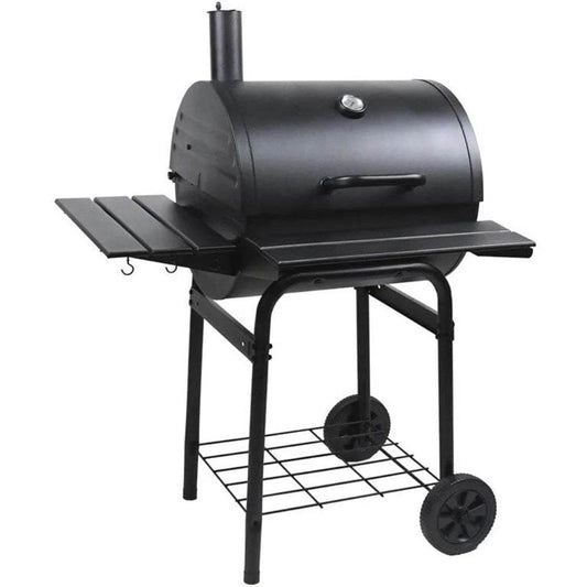 Charcoal Grill in Black with Metal Shelves EasyDump Ash Pan Wood Side Shelves Utensil Hooks 640 Square Inches Cooking - Loft&Timber