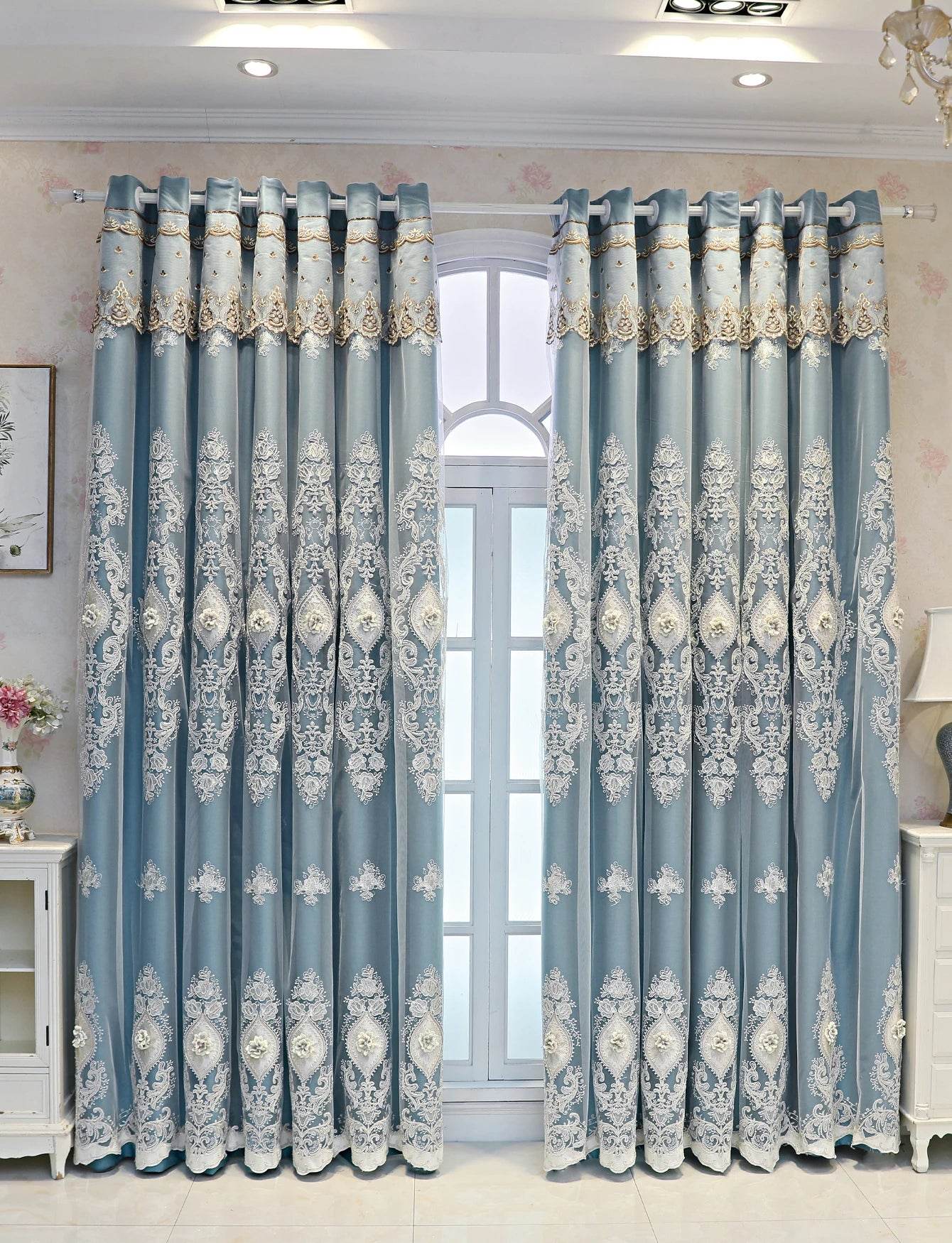 1PC Curtains,Luxury vintage-style embroidered curtains with 3D relief patterns - Loft&Timber