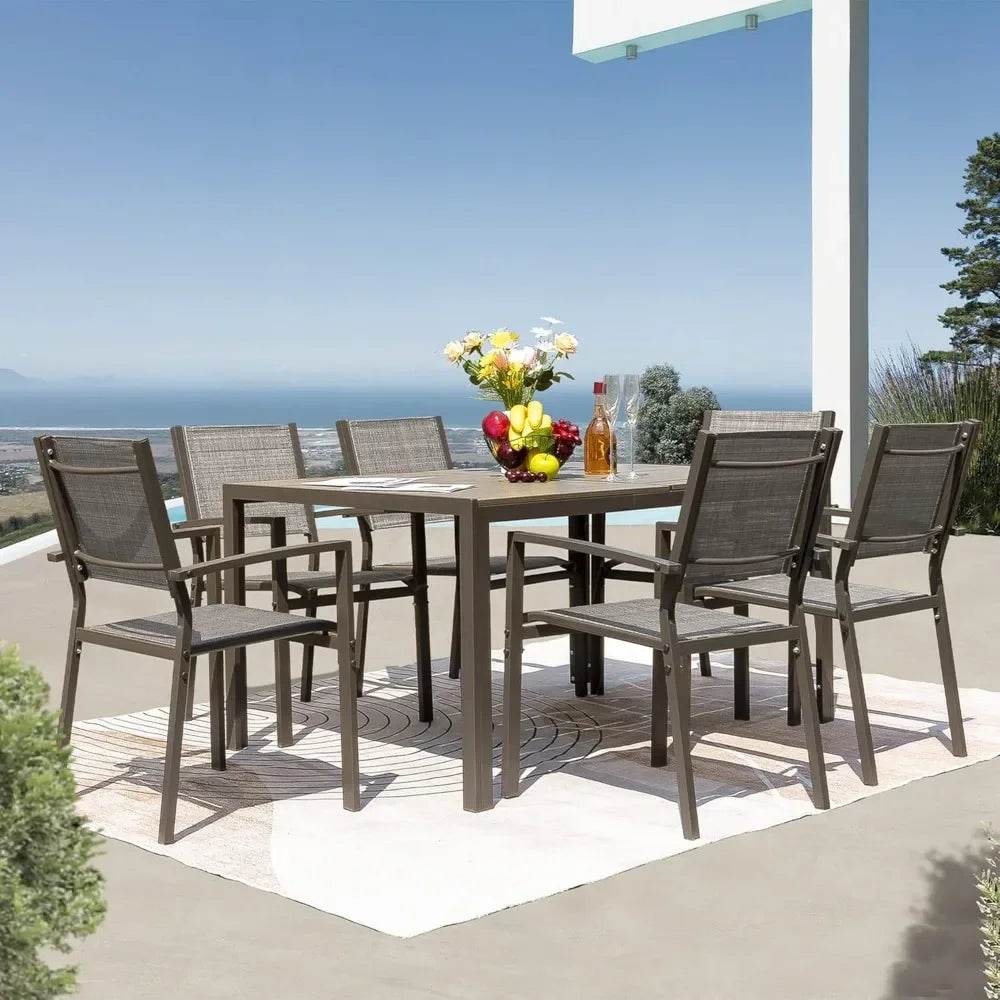 Weather Resistant Table and 6 Stackable Textile Chairs - Loft&Timber