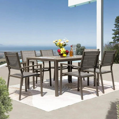 Weather Resistant Table and 6 Stackable Textile Chairs - Loft&Timber