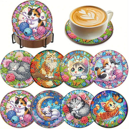 8Pcs Wooden Cats Diamond Painting Coasters - Loft&Timber