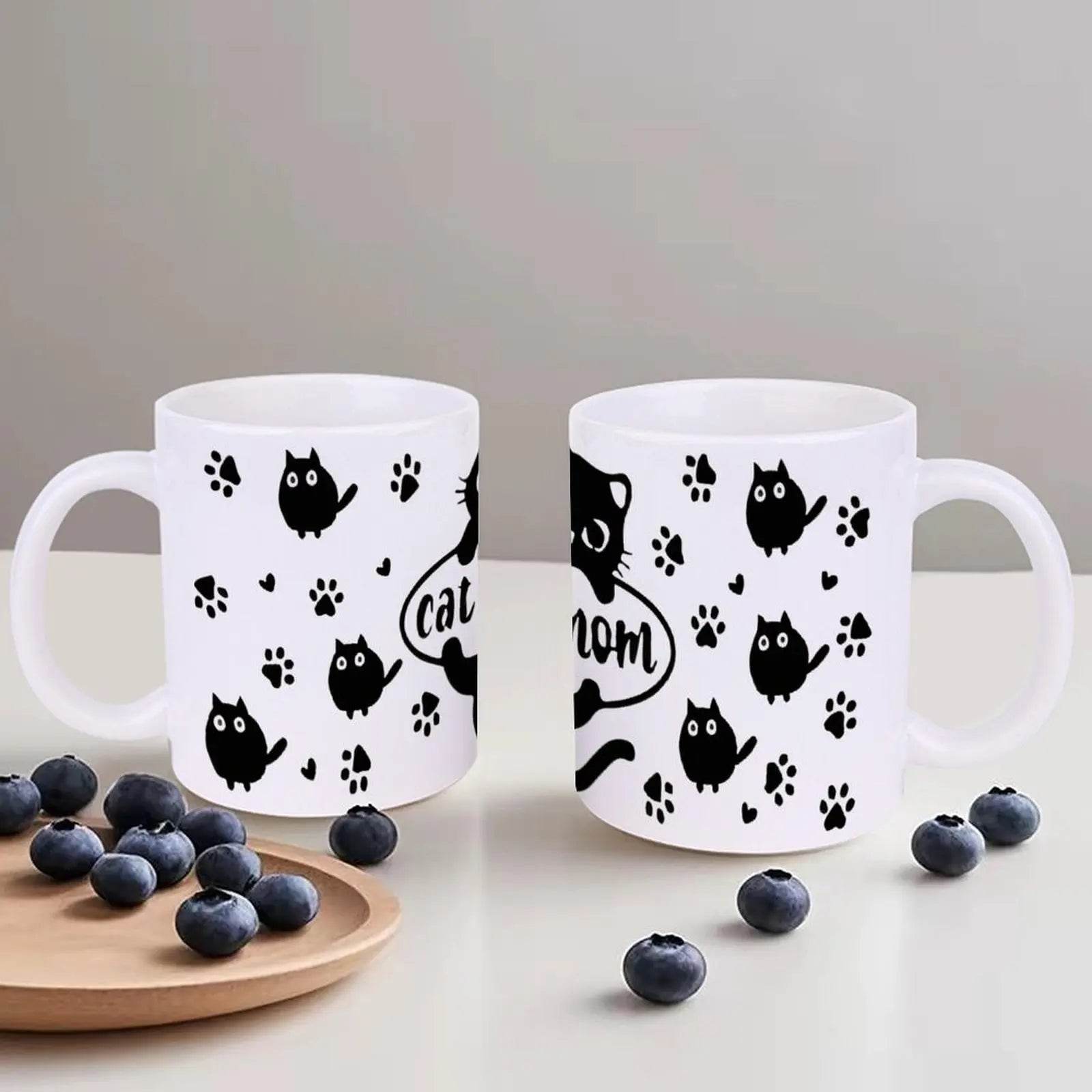 Image Of A Cat Mom Surrounded By Paw Prints Mug, 11oz Cute Mug - Loft&Timber
