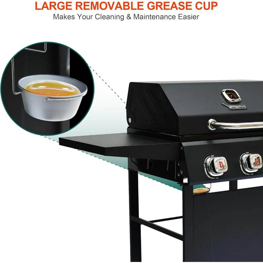 Brand-Man 3-Burner Propane Gas Grill, 27,000 BTU BBQ Grill with Porcelain-Enameled Grates, Built-In Thermometer, Side Shelves, H - Loft&Timber