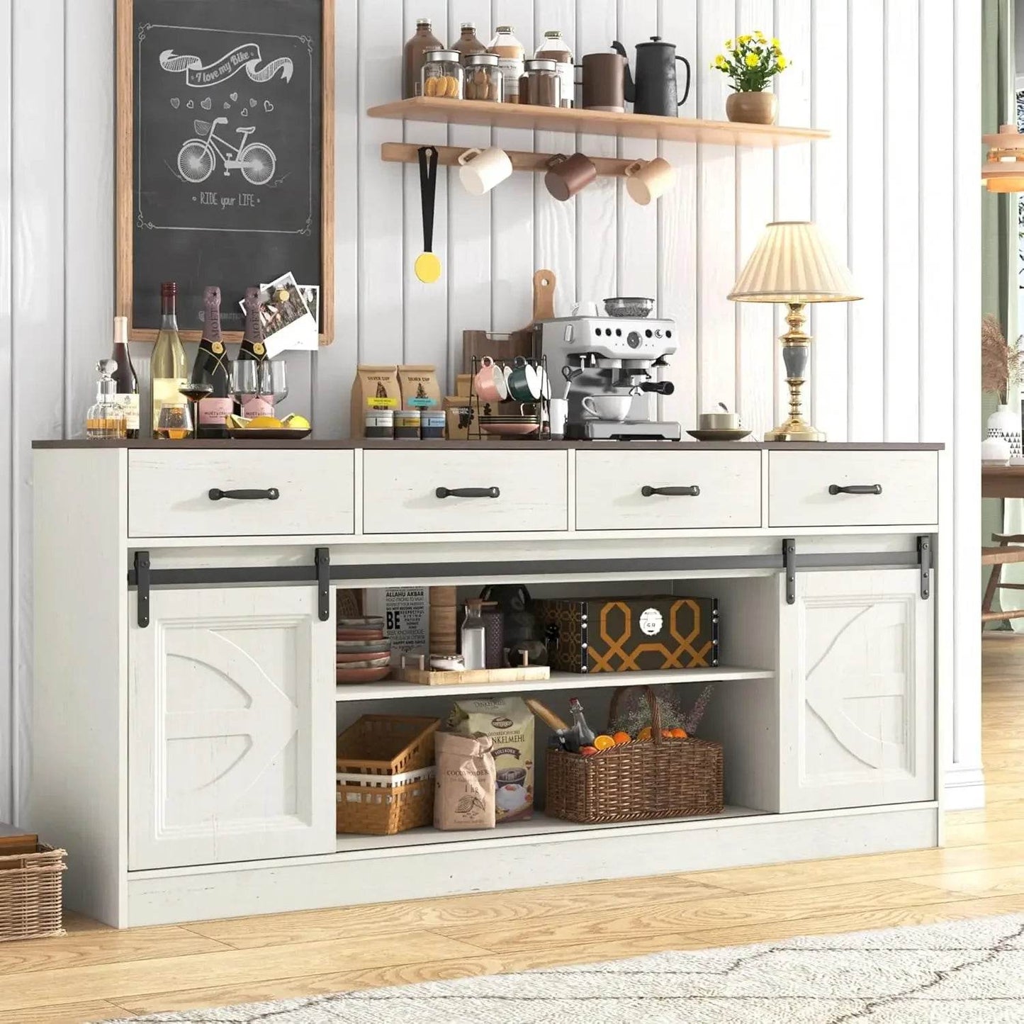 70” Large Sideboard Buffet Cabinet with Storage with 4 Drawers - Loft&Timber