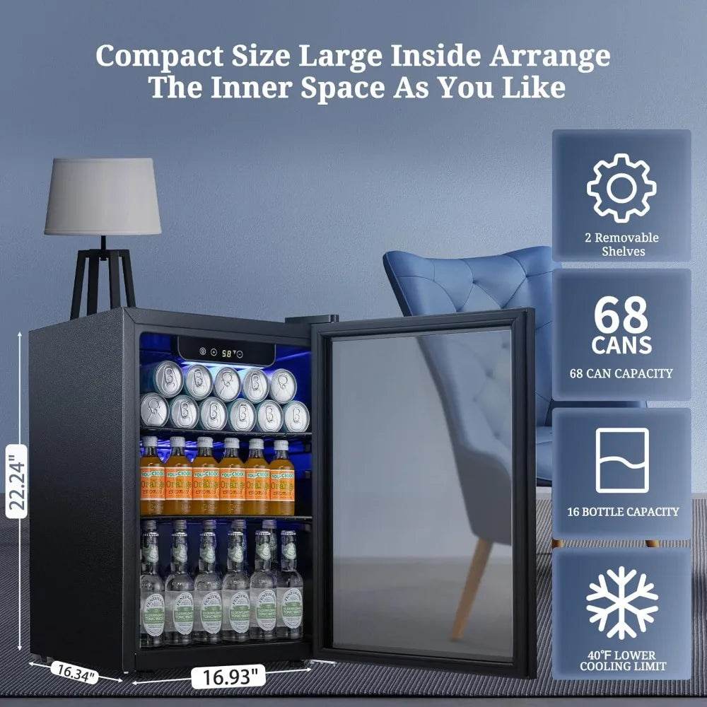 Beverage Refrigerator Cooler 68 Can, Mini Fridge with Glass Door