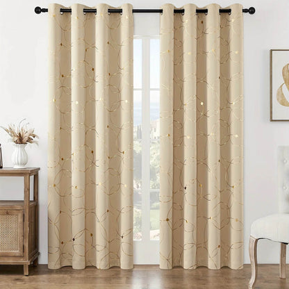 2Pcs Golden Wave &Circle Blackout Curtains Thermal Insulated - Loft&Timber