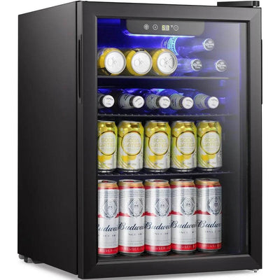 Beverage Refrigerator Cooler-85 Can Mini Fridge Glass Door