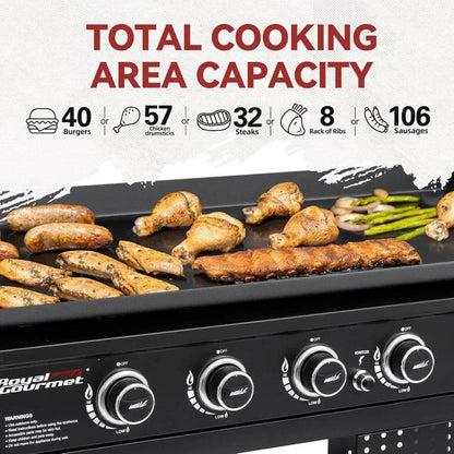 6-Burner Propane Gas Grill Griddle with Foldable Side Tables, 44-Inch Flat Top Grill with Double-Layer Bottom, Ideal for Outdoor - Loft&Timber