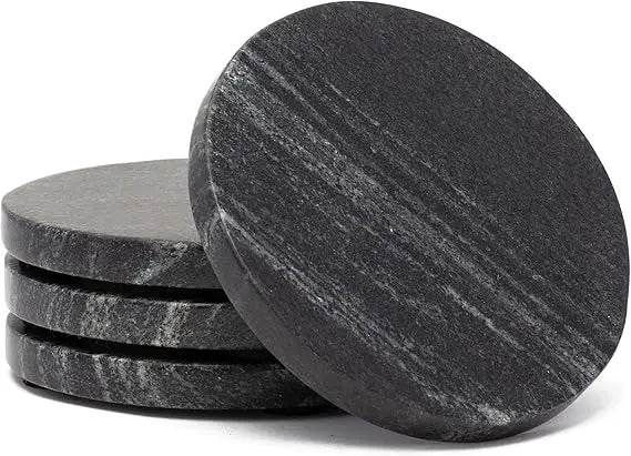 4 Pack Natural Black Marble Round Coasters - Loft&Timber