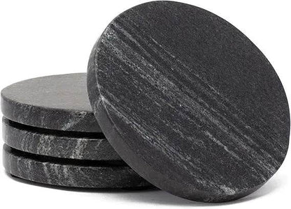 4 Pack Natural Black Marble Round Coasters - Loft&Timber
