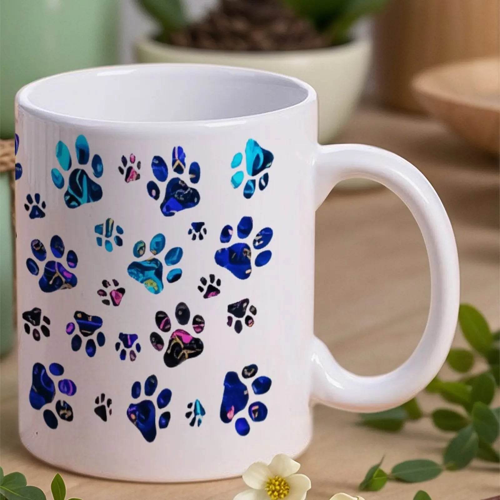 A Collection Of Blue And Purple Paw Prints. Coffee Mugs, 330ml Iced Coffee Cup - Loft&Timber