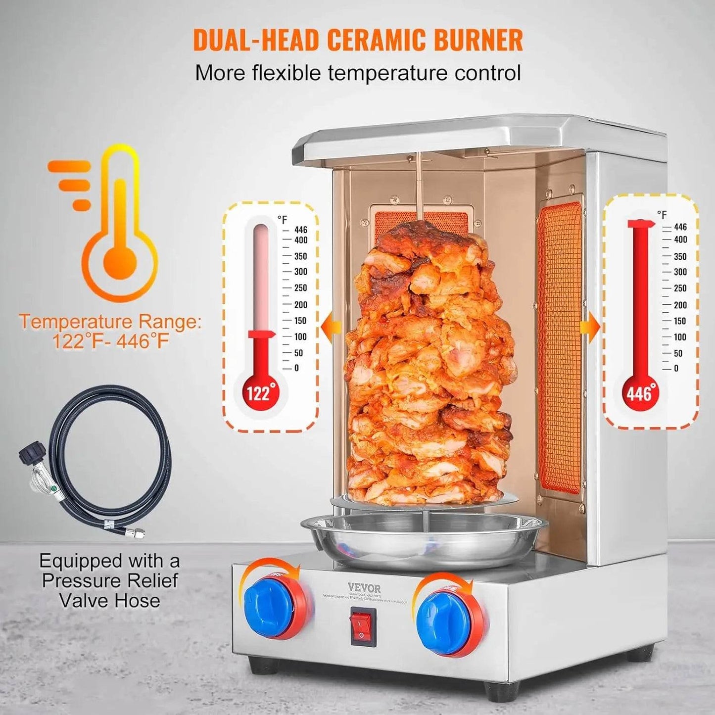 VEVOR Shawarma Grill Machine, 13 lbs Capacity, Chicken Shawarma Cooker Machine with 2 Burners, Gas Vertical Broiler Gyro - Loft&Timber