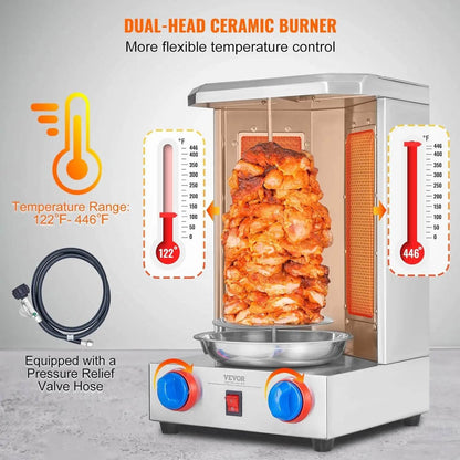 VEVOR Shawarma Grill Machine, 13 lbs Capacity, Chicken Shawarma Cooker Machine with 2 Burners, Gas Vertical Broiler Gyro - Loft&Timber
