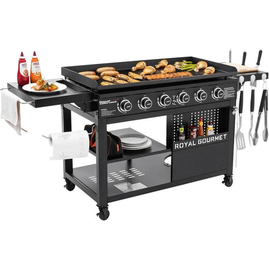 6-Burner Propane Gas Grill Griddle with Foldable Side Tables, 44-Inch Flat Top Grill with Double-Layer Bottom, Ideal for Outdoor - Loft&Timber