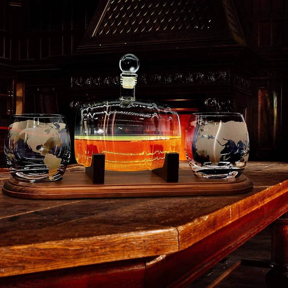 Home Bar Glass Whiskey Decanter Aerator Set with 2 Whiskey Glasses - Loft&Timber
