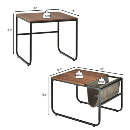 Set of 2 Nesting Coffee Tables with Side Pocket for Living Room Bedroom - Loft&Timber