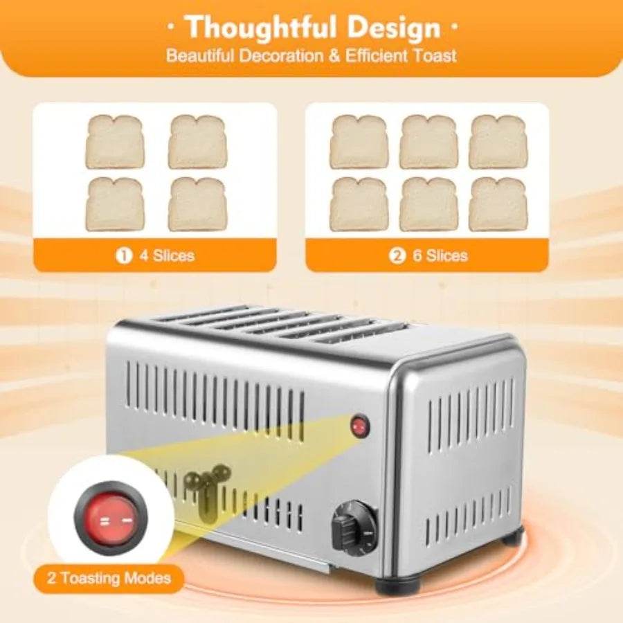 6Slice Commercial Toaster with 5 Adjustable Bread Shade Settings