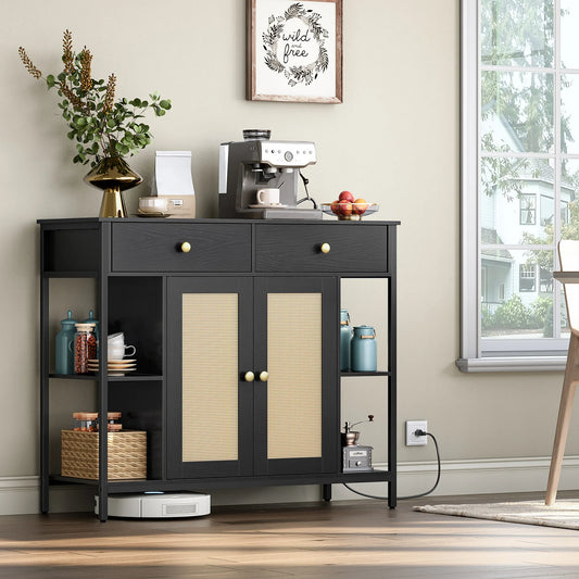 42" HOOBRO Sideboard Buffet Cabinet with Charging Station - Loft&Timber