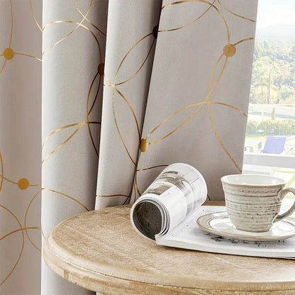 2Pcs Golden Wave &Circle Blackout Curtains Thermal Insulated - Loft&Timber