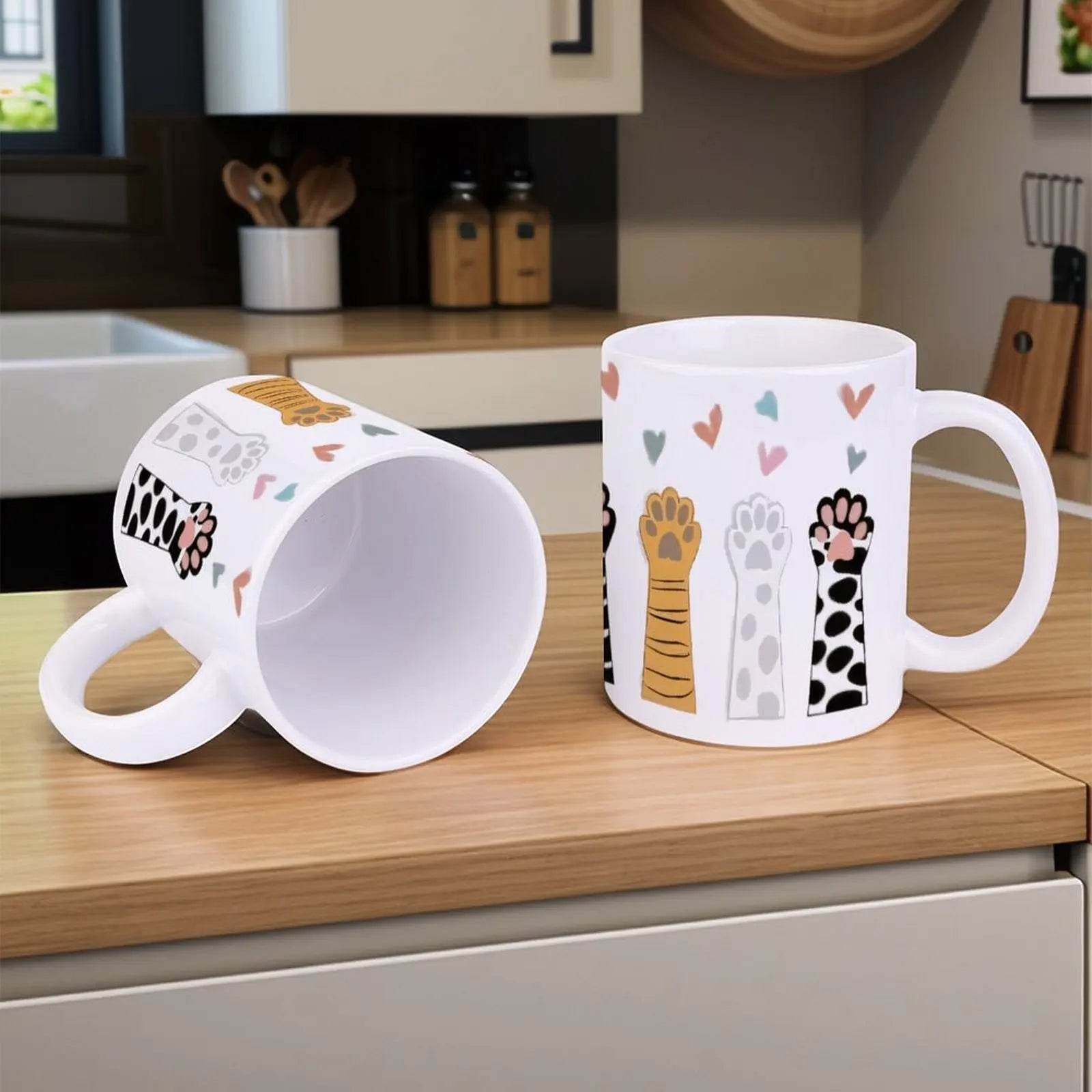 Four Paw Prints With Hearts In The Background Coffee Cup, 330ml Mug - Loft&Timber