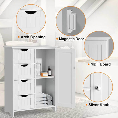 Bathroom Storage Cabinet, Floor Cabinet with 4 Drawers and 1 Adjustable Shelf (White) - Loft&Timber
