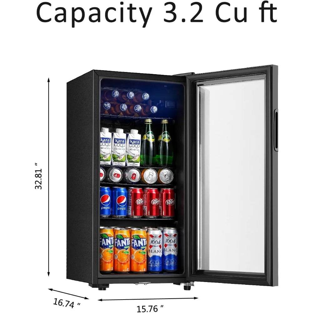 Beverage Refrigerator, 3.2 Cu.ft Mini Fridge with Double Glass Door - Loft&Timber