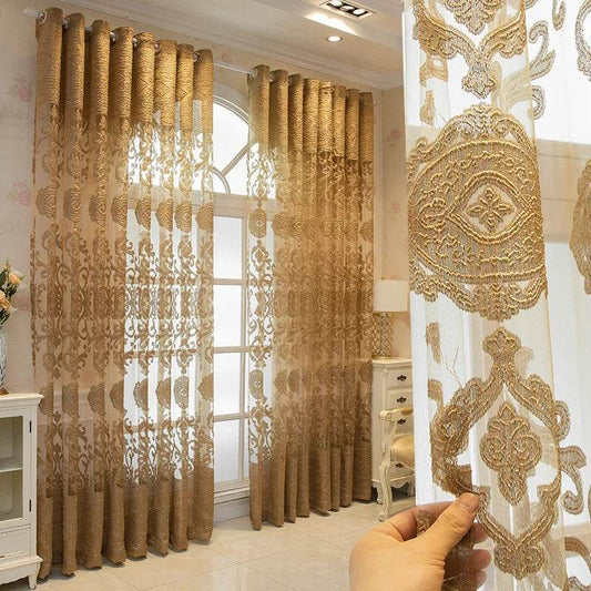 Modern Minimalist Jacquard Golden Sheer Curtains - Loft&Timber