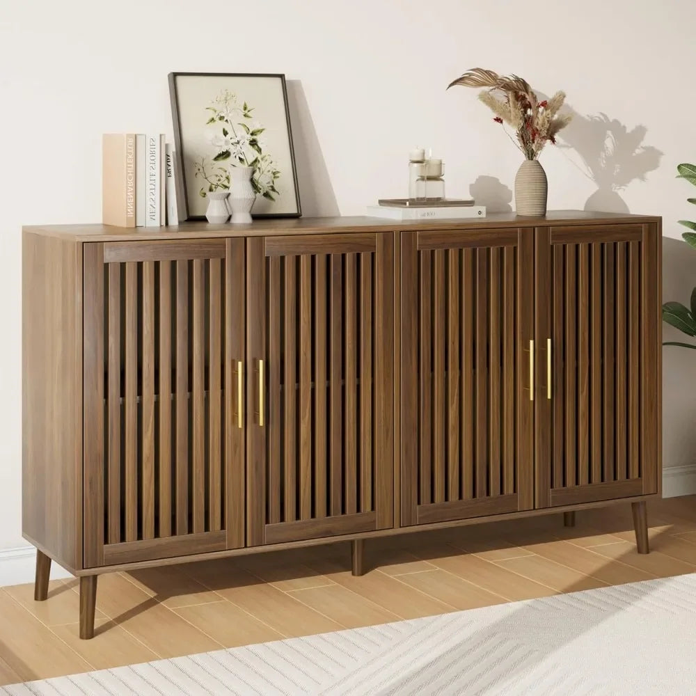 63" Long Sideboard Buffet with 4 Louvered Doors - Loft&Timber