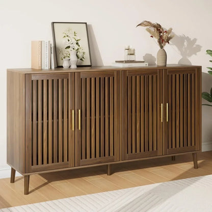 63" Long Sideboard Buffet with 4 Louvered Doors - Loft&Timber