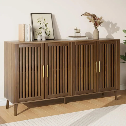 63" Long Sideboard Buffet with 4 Louvered Doors - Loft&Timber