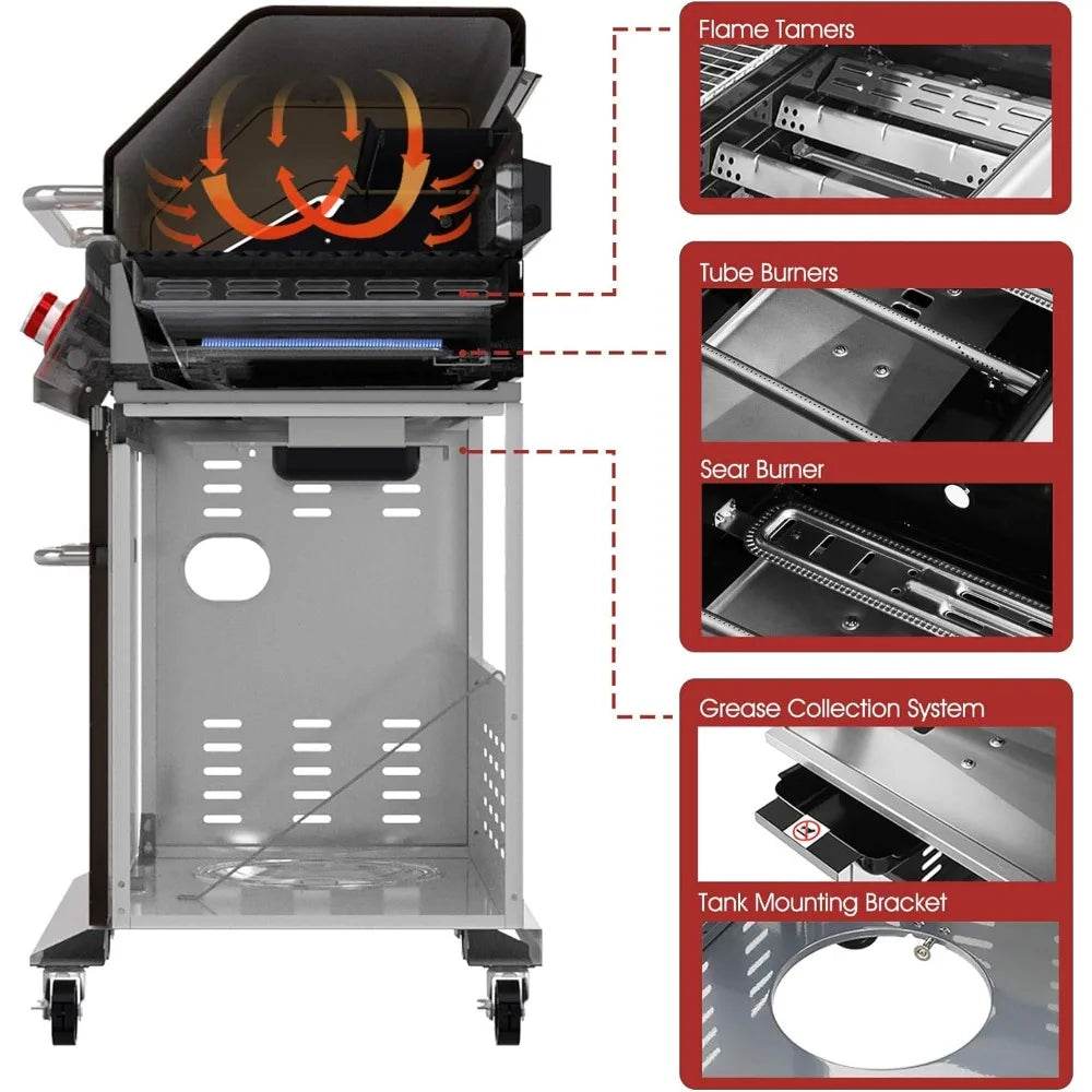 5-Burner Propane Gas Grill by Royal Gourmet GA5403C, Outdoor BBQ Grill with Side Burner, Warming Rack, 74,000 BTUs and 73 Square
