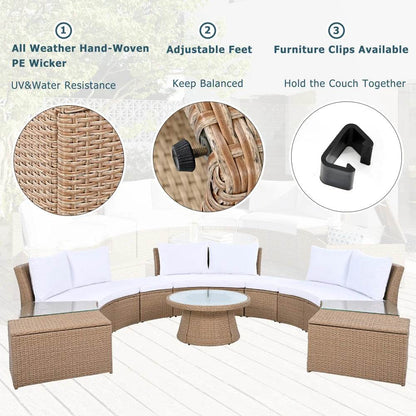 10-Piece Outdoor Sectional Rattan Sofa Set, White - Loft&Timber
