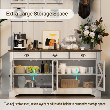ZBOM 63" Farmhouse Buffet Sideboard Cabinet with 3 Drawers and Charging Station - Loft&Timber