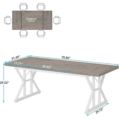 Farmhouse Dining Table for 6 People, 70.8" - Loft&Timber