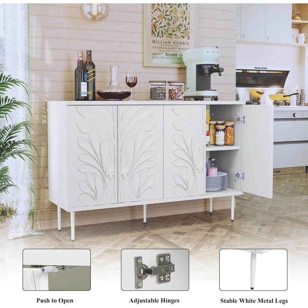 Sideboard Buffet Cabinet with 3D Flower; Accent Cabinet with 4 Doors - Loft&Timber