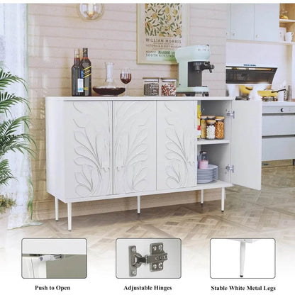 Sideboard Buffet Cabinet with 3D Flower; Accent Cabinet with 4 Doors - Loft&Timber