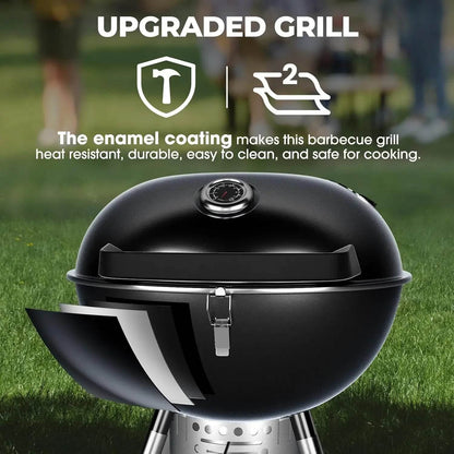 22 Inch Charcoal Grill with 2 Foldable Side Tables,Charcoal Kettle Grills with Wheels,Outdoor bbq Grill,Portable Charcoal Grill - Loft&Timber