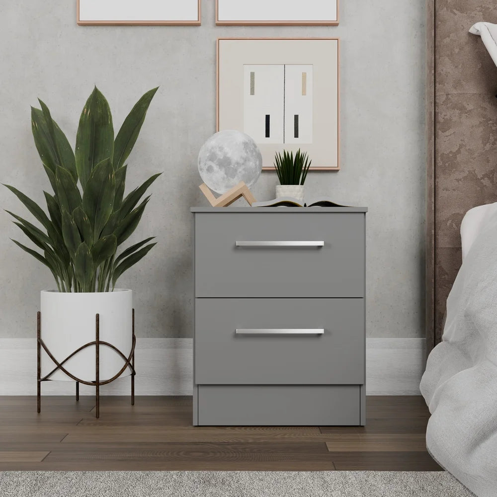 2-Drawer Nightstand Set of 2 Modern Gray Bedside Tables Compact Storage Bedroom Adults Teens Stylish Furniture