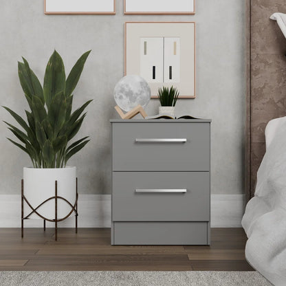 2-Drawer Nightstand Set of 2 Modern Gray Bedside Tables Compact Storage Bedroom Adults Teens Stylish Furniture